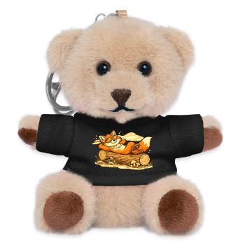 Chilliger Fuchs im Holzstamm mit Sonnenbrille - Teddy Schlüsselanhänger - Schwarz - Vorne