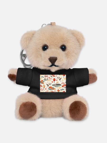 Koi and cranes in Japanese landscape - Teddy Keyring - black