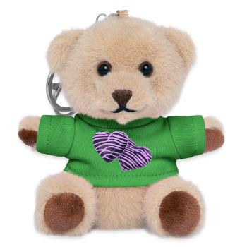 Pink Hearts on Black - Teddy Keyring - green - Front
