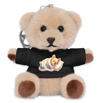 Französische Bulldogge Schlafen - Teddy Schlüsselanhänger - Schwarz - Vorne