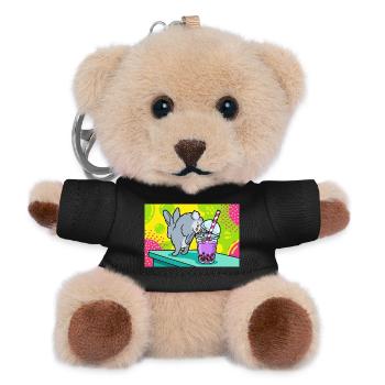 Cute Bunny Funny Boba Bubble Tea - Teddy Keyring - black - Front