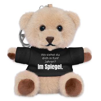 Wo siehst du dich? Im Spiegel – Spruch - Teddy Schlüsselanhänger - Schwarz - Vorne