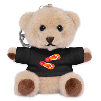 Badelatschen Hibiskus Flip Flops Sommer Urlaub Fun - Teddy Schlüsselanhänger - Schwarz - Vorne