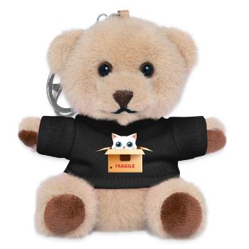 Fragile Kitten in Kawaii Box - Teddy Keyring - black - Front