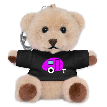 Caravan Caravan Camping Camper wallpaper pink retro - Teddy Keyring - black - Front