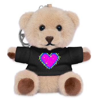 Pixel Heart Glitch Love Illustration - Teddy Keyring - black - Front