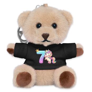 Ich bin 7 Kawaii Einhorn Mädchen Geburtstag - Teddy Keyring - black - Front