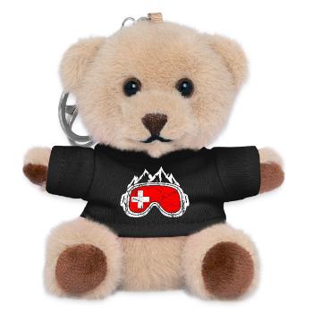 Schweiz Flagge Ski Geschenk Wintersport Skifahren  - Teddy Schlüsselanhänger - Schwarz - Vorne