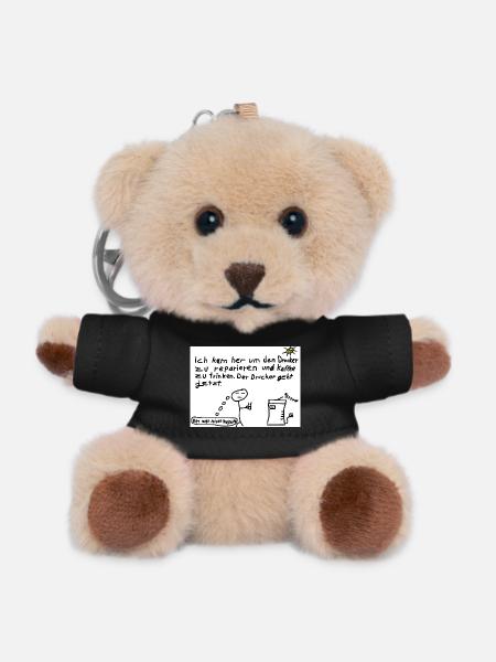 Druckerreparatur mit Kaffeewitz - Teddy Schlüsselanhänger - Schwarz