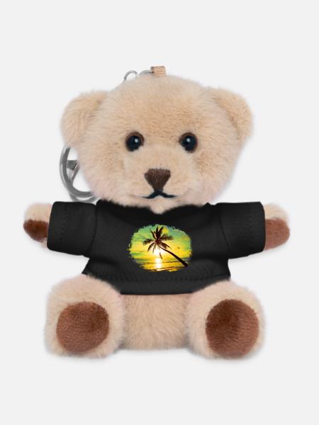 Sunset Palm Colorful Colors Surreal Beach - Teddy Keyring - black