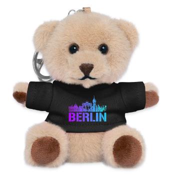 Berlin Skyline mit Berliner Wahrzeichen - Teddy Schlüsselanhänger - Schwarz - Vorne
