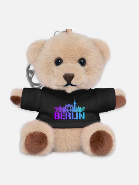 Berlin Skyline mit Berliner Wahrzeichen - Teddy Schlüsselanhänger - Schwarz