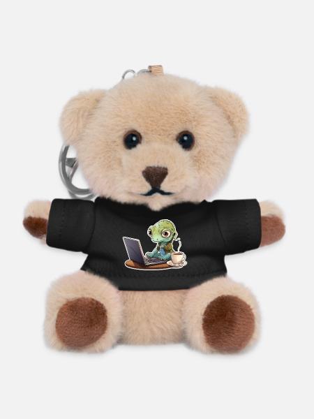 Gecko Home Office Coffee Laptop Funny Shirt - Teddy Keyring - black