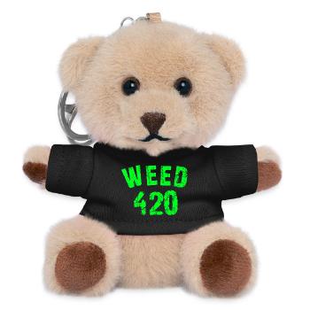 Iconic 420 Motif in Neon Green - Teddy Keyring - black - Front
