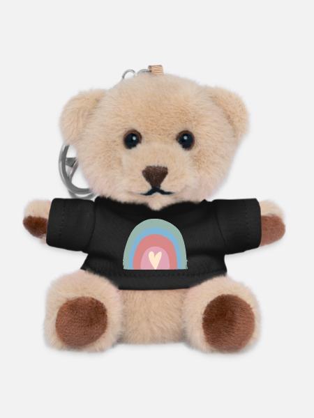 Pastel Rain Heart Rainbow - Teddy Keyring - black