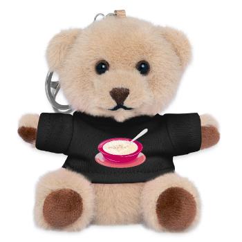 Milchreis in knalligem Teller – Süßes Genussmotiv - Teddy Schlüsselanhänger - Schwarz - Vorne