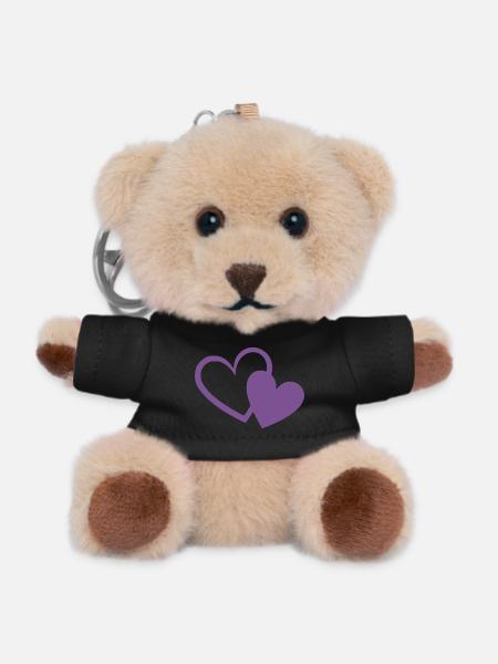 violettes Herz zwei violette Herzen Geschenk - Teddy Schlüsselanhänger - Schwarz