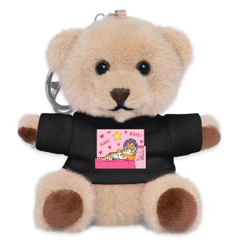 Pink Tiger Lounge with Hearts and Hair Curlers - Teddy Keyring - black - Front