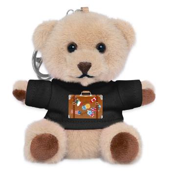 alter Reise Koffer mit Aufkleber diverser Länder - Teddy Schlüsselanhänger - Schwarz - Vorne