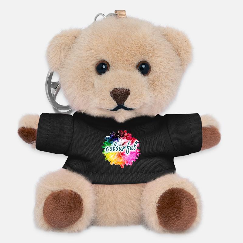 Rainbow Flower Color Explosion - Teddy Keyring - black