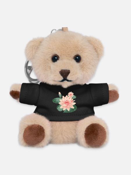 Zwei Seerosenblüten mit Knospe im Seerosenteich - Teddy Schlüsselanhänger - Schwarz