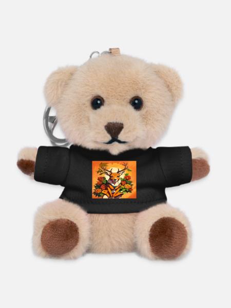Floral Fawn in Orange Portrait - Teddy Keyring - black