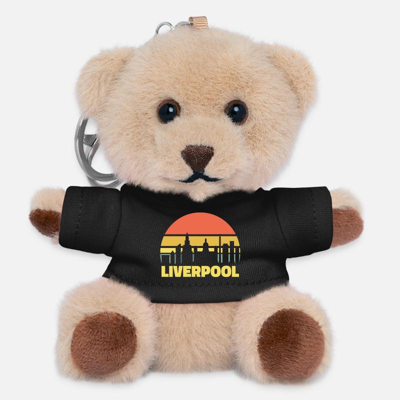 Liverpool Skyline Retro Sunset Silhouette - Teddy Keyring - black