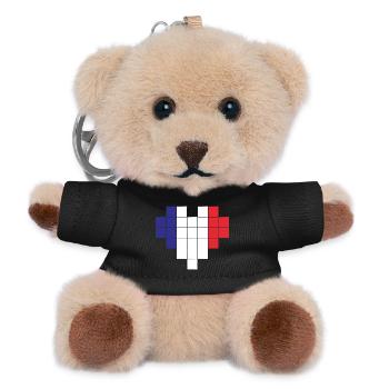 Pixel Herz Frankreich Flagge - Teddy Schlüsselanhänger - Schwarz - Vorne