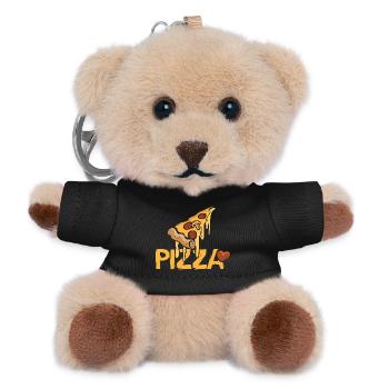 Pizza Love Schriftzug - Teddy Schlüsselanhänger - Schwarz - Vorne