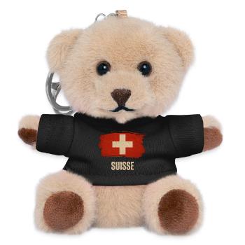 Grunge-Flagge der Schweiz, Schweizer Stolz - Teddy Schlüsselanhänger - Schwarz - Vorne