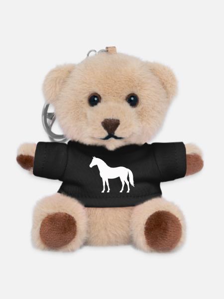 Pferde Silhouette in Weiß auf Schwarz - Teddy Schlüsselanhänger - Schwarz
