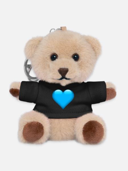 Blue Gloss Heart Design - Teddy Keyring - black