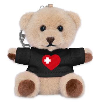 Switzerland - Swiss - Heart - Flag - Coat of arms - Teddy Keyring - black - Front