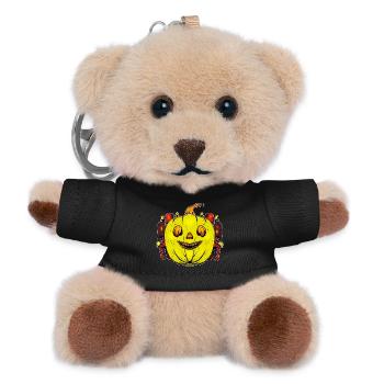 Grinning pumpkin with mushroom frame - Teddy Keyring - black - Front