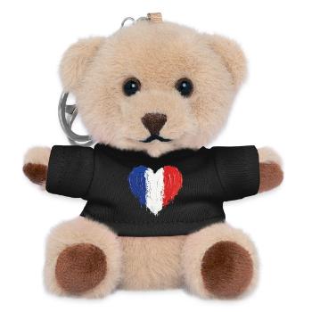 French Flag Heart Soccer Football - Teddy Keyring - black - Front