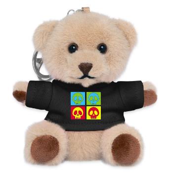 Totenschädel und vierfarbiger Druck - Teddy Schlüsselanhänger - Schwarz - Vorne