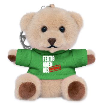 Großbuchstaben Stempelbanner - Fertig Amen Aus - Teddy Schlüsselanhänger - Grün - Vorne