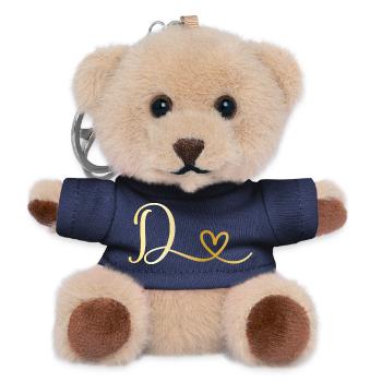 Buchstabe D goldenes Monogramm mit Herz - Teddy Schlüsselanhänger - Navy - Vorne