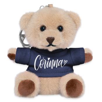 Corinna Handwriting Type with Heart - Teddy Keyring - navy - Front