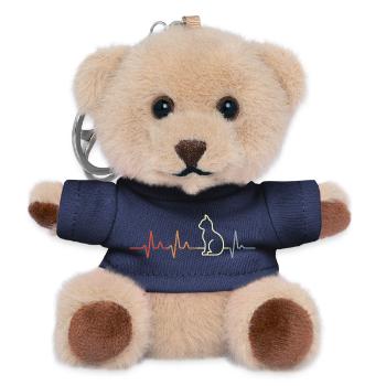 Retro Herzschlag Katze - Teddy Schlüsselanhänger - Navy - Vorne
