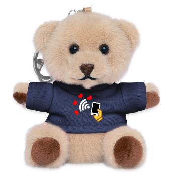 Smartphone in der Hand und Telefon mit süßen Herzen - Teddy Schlüsselanhänger - Navy - Vorne