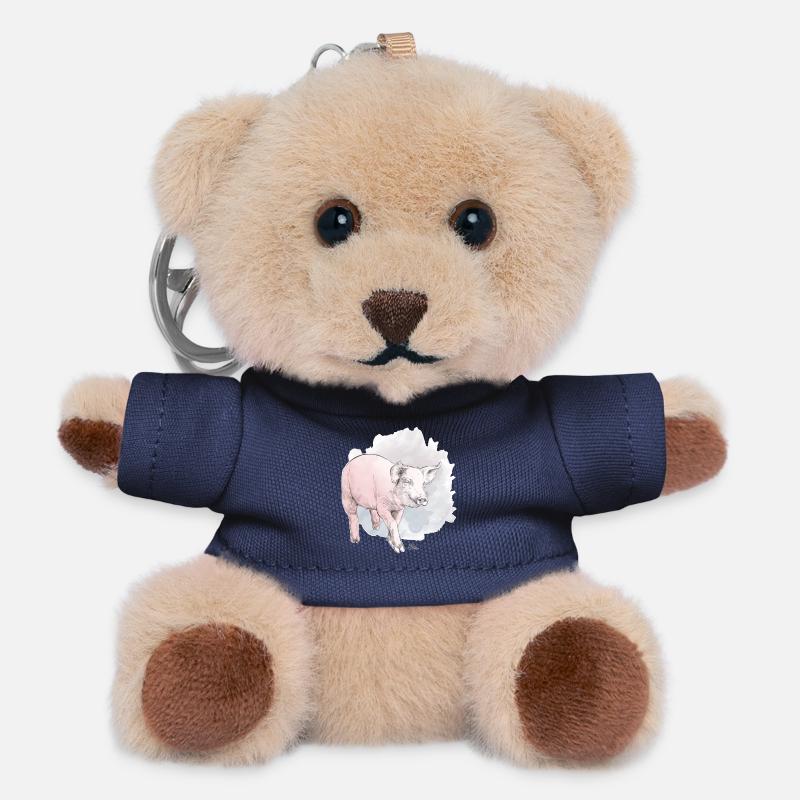 Niedliches Schwein vor buntem Klecks - Teddy Schlüsselanhänger - Navy