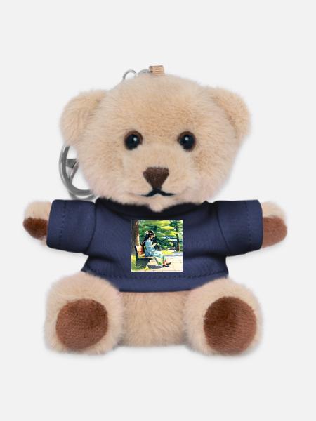 N-dless Nights: Anime girl in Kimono with phone - Teddy Keyring - navy