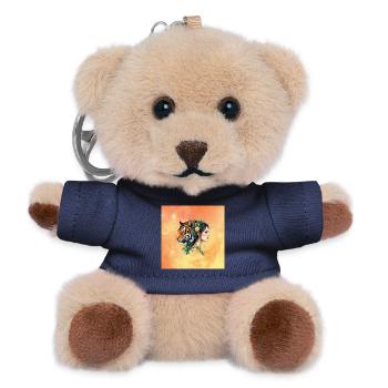 Blumenfarbene Tigerdame mit Uhr - Teddy Schlüsselanhänger - Navy - Vorne