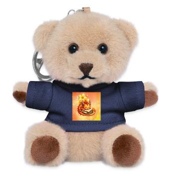 Verschlafener Drache auf geblümtem Buch - Teddy Schlüsselanhänger - Navy - Vorne