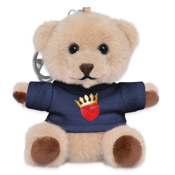 Erdbeere – Fruchtiger Charakter mit goldener Krone - Teddy Schlüsselanhänger - Navy - Vorne
