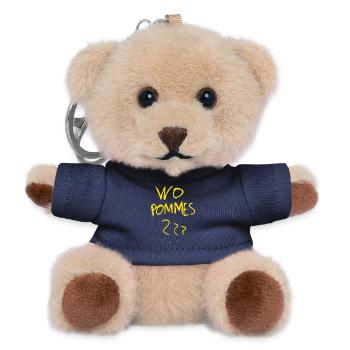 WoPommes – Lustiges Wortspiel Design mit Pommes  - Teddy Schlüsselanhänger - Navy - Vorne