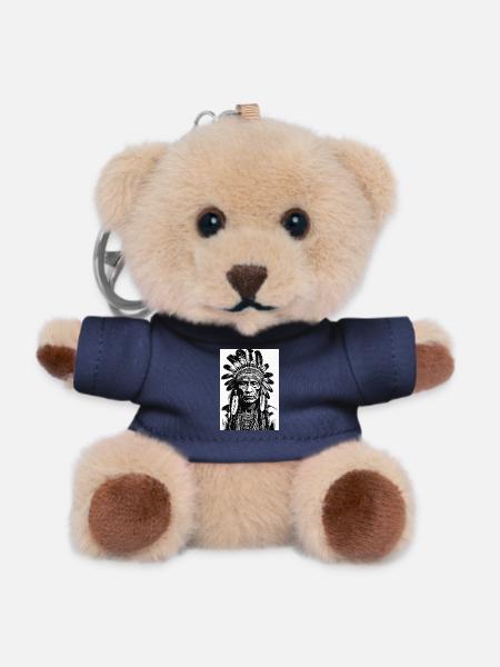 Indigener Häuptlingskopf mit Federschmuck - Teddy Schlüsselanhänger - Navy
