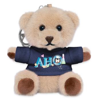 Seemannsgruß Schriftzug Ahoi mit Pinguin Seemann - Teddy Schlüsselanhänger - Navy - Vorne