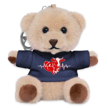 Red cow with heartbeat line - Teddy Keyring - navy - Front